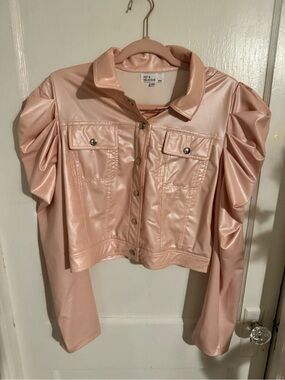 Hot & Delicious Blush Pink Faux Leather Puff-Sleeve Jacket